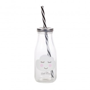 Mini Milk Bottle with Straw - Cloud