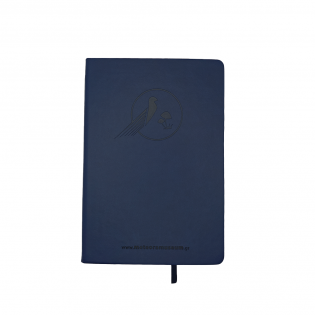 Notebook with Museum's logo in navy blue