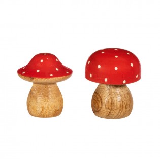Red & White Wooden Mushroom Decoration Small Assorted
